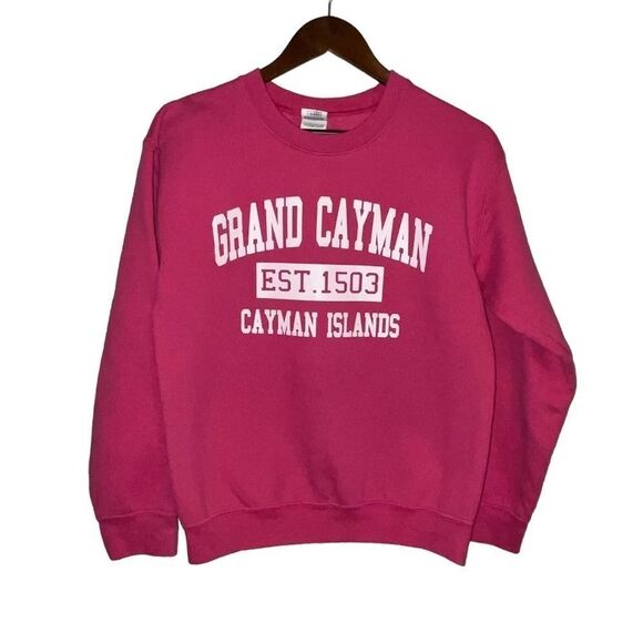 Women's Gildan Grand Cayman Islands Hot Pink Crewneck Sweatshirt - Picture 1 of 7